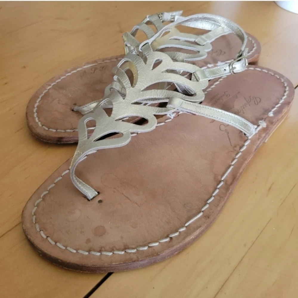 Capritouch Gold Leather Sandals Gladiator Flats Sz.7